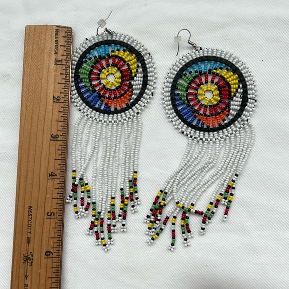 White Beaded Handmade African Earrings - Picture 5 of 6